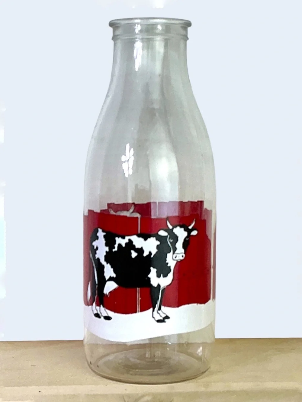 Vintage Le Parfait France Milk Jar Glass Bottle Farm Scene Cow Fence 9.5